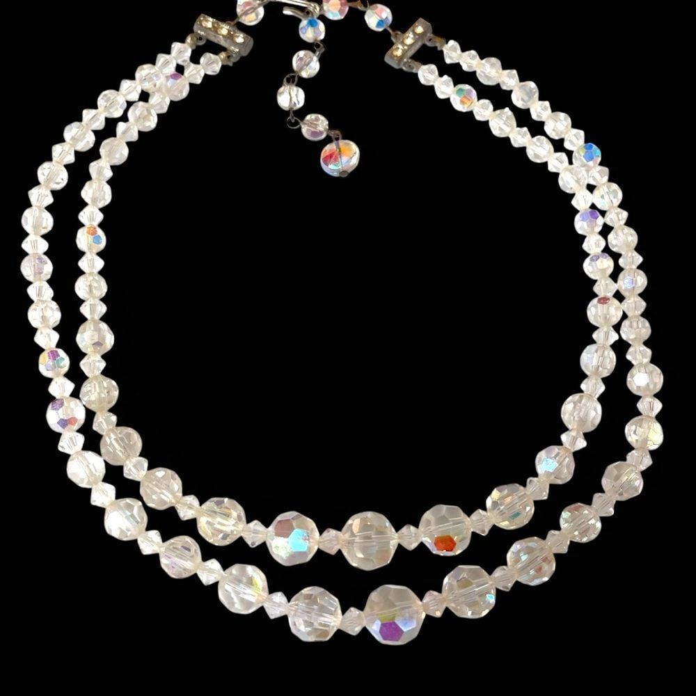 Vintage Aurora Borealis Crystal Double Strand Necklace
